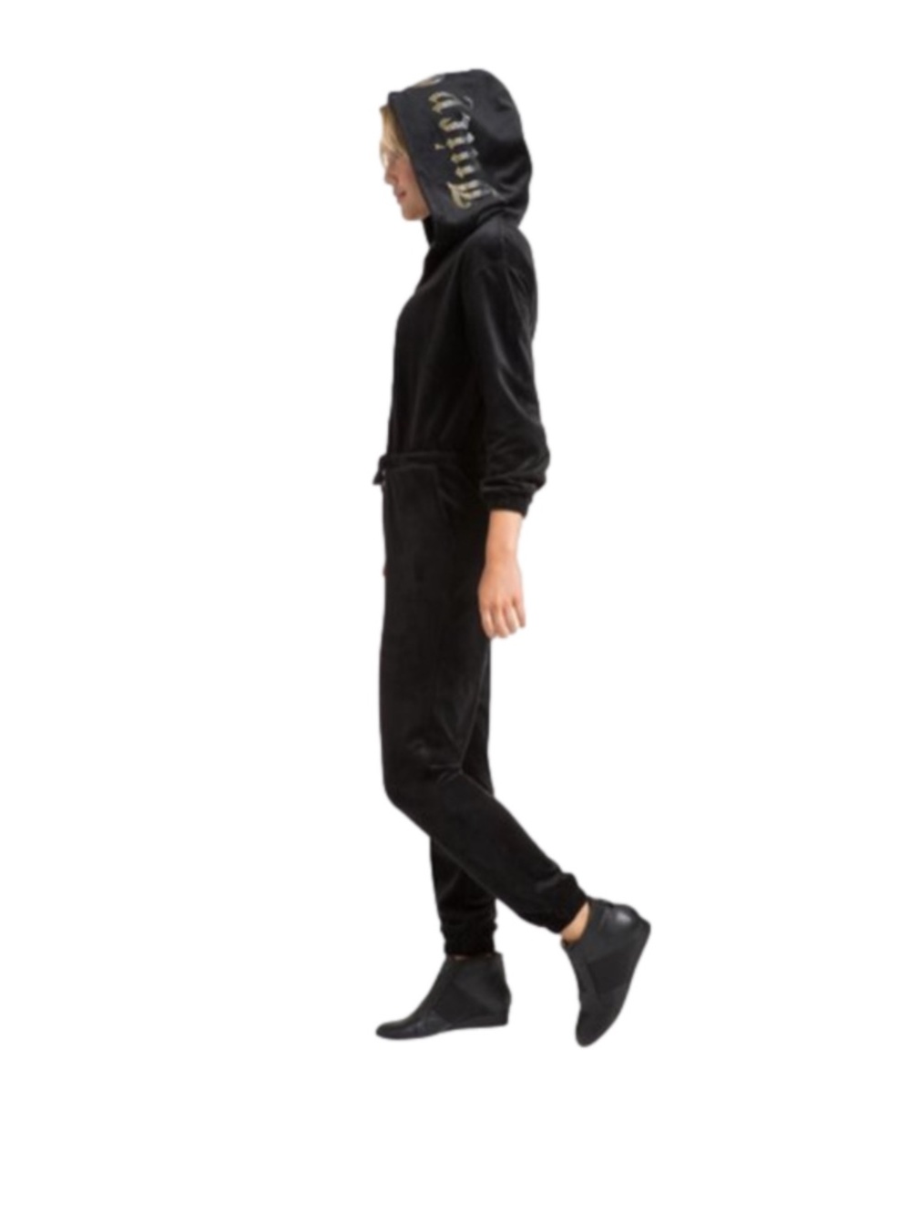 Juicy Couture Black Velour Hoodie with Logo Tag